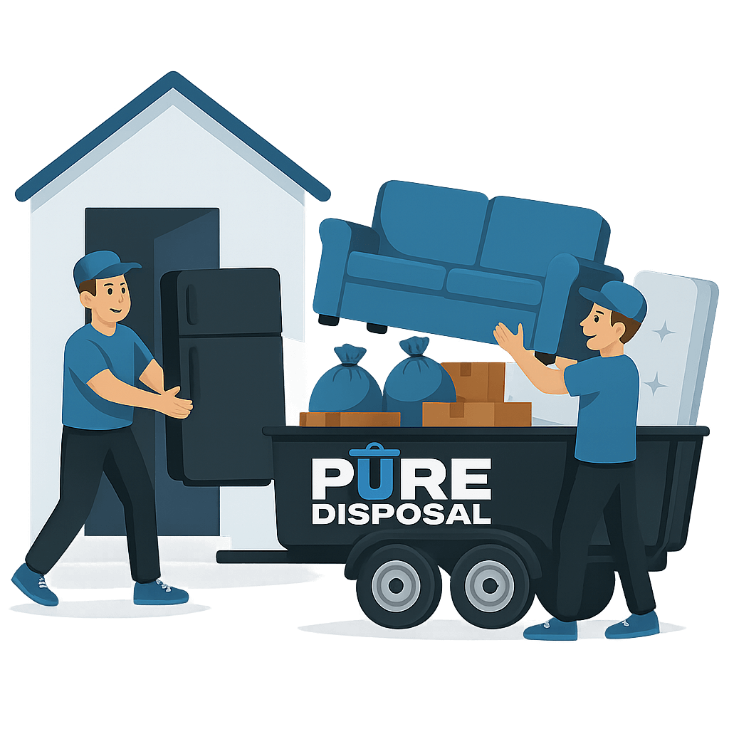 property filled with clutter, showing junk items like furniture, boxes, and bags being removed to highlight the need for property junk removal.